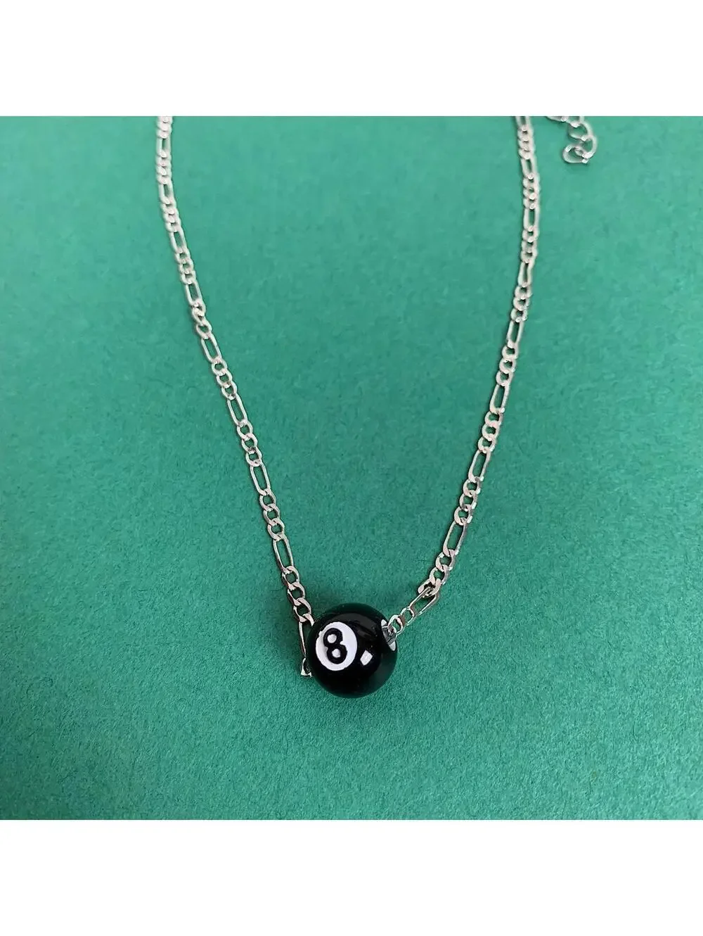 Cyber Y2k Figaro silver chain 8 ball pendant necklace. Cool simple design.